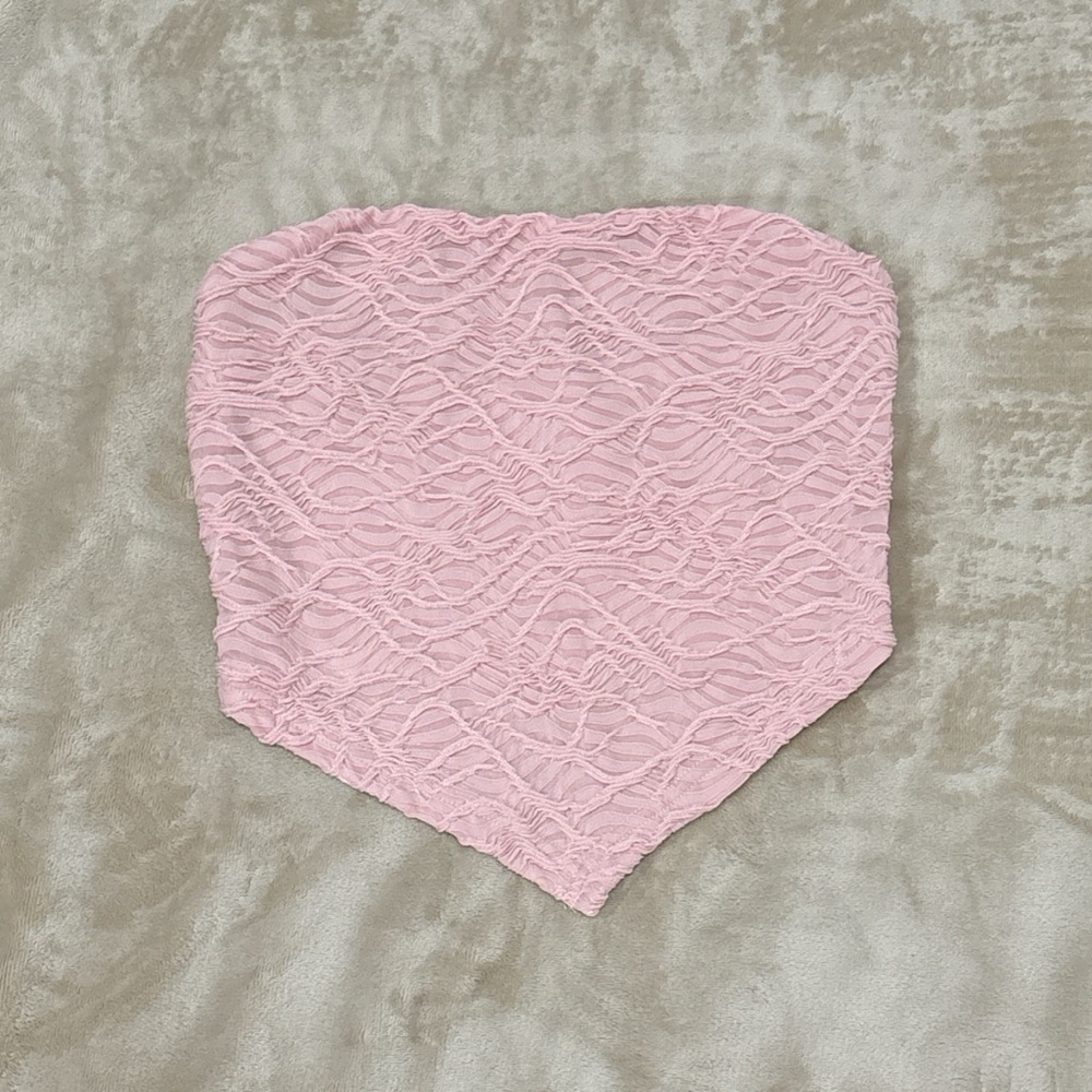 Pink Textured Strapless Top